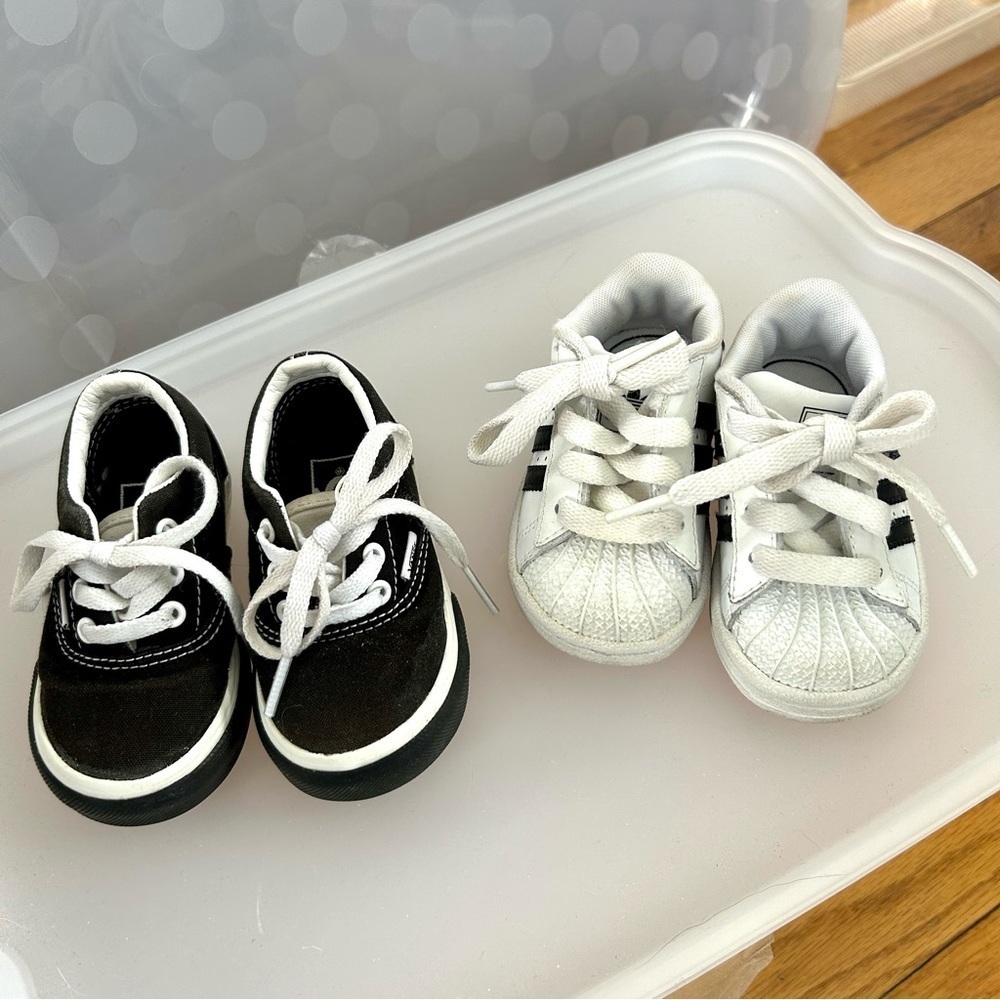 Adidas Superstar & Vans Old Skool Toddler Sneakers - Unisex 2pc Bundle Size 4 - Picture 2 of 13